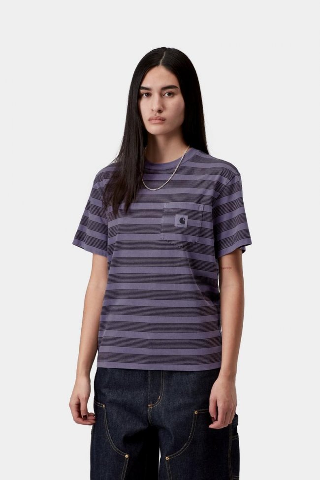 Carhartt S/S Hanson Pocket T-Shirt - Hanson W Stripe, Lokers, Garment dyed