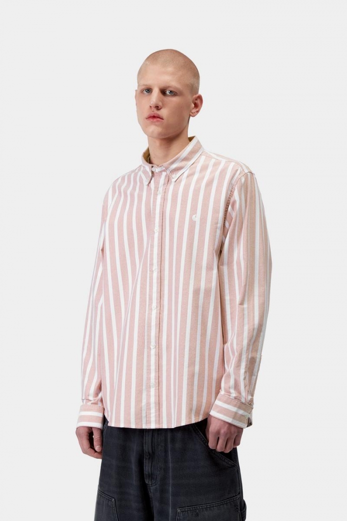 Carhartt L/S Deven Shirt - Deven Stripe, Oxide Red / White