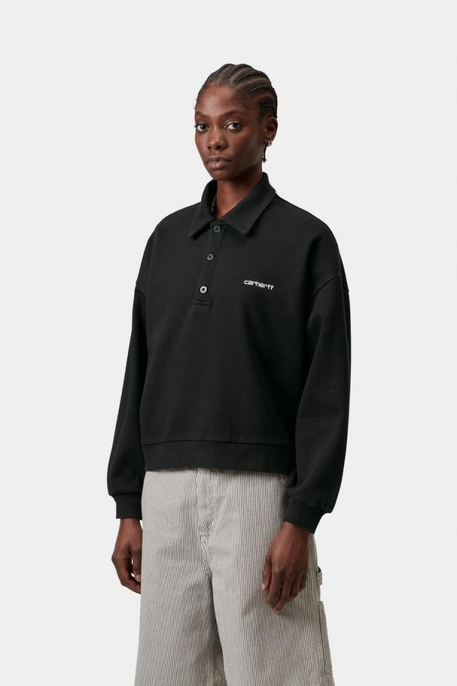 Carhartt Brenta Polo Sweatshirt - Black / White, Heavy stone wash