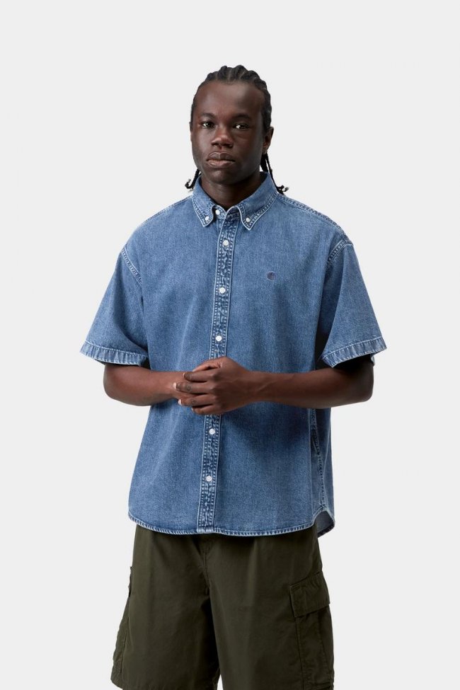 Carhartt S/S Lucas Shirt - Blue, Stone washed