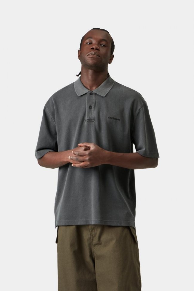 Carhartt S/S Wayne Polo - Black, Garment dyed