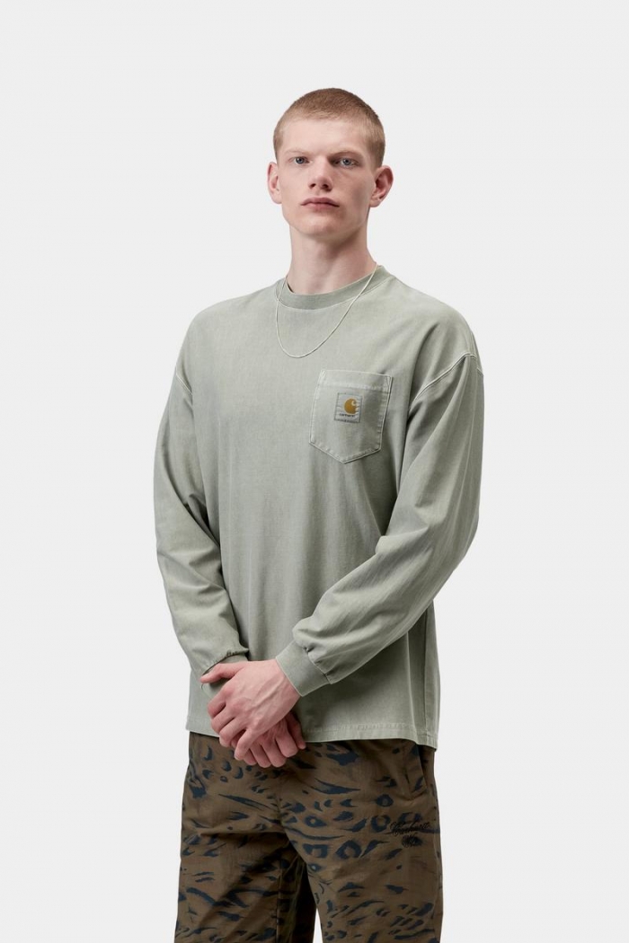Carhartt L/S Loose Pocket T-Shirt - Shady Green, Garment dyed