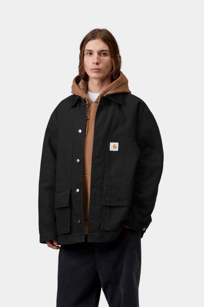 Carhartt Lander Coat - Black / Black, Stone washed
