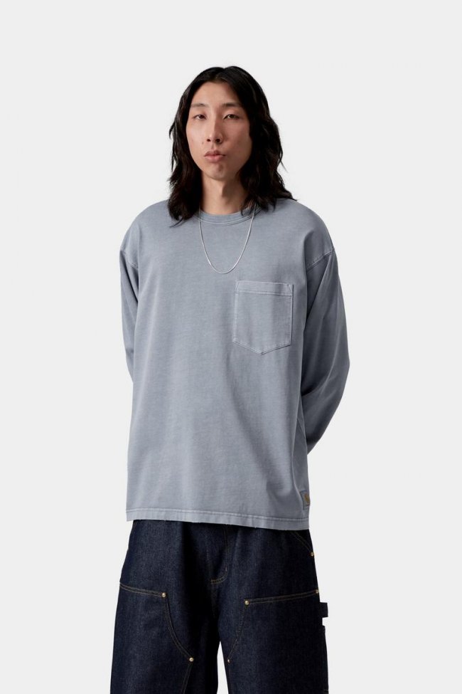 Carhartt L/S Torion Pocket T-Shirt - Office Blue, Grind wash