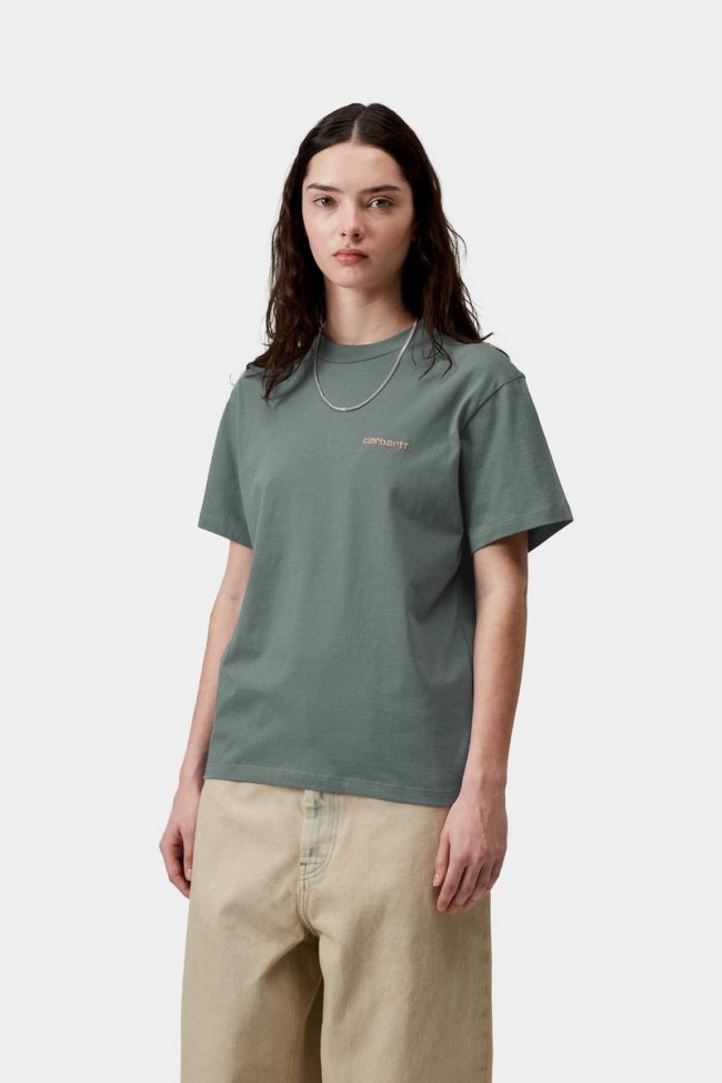 Carhartt S/S Script Embroidery T-Shirt - Velvet Green / Gentle Orange Carhartt S/S Script Embroidery T-Shirt - Velvet Green / Gentle Orange