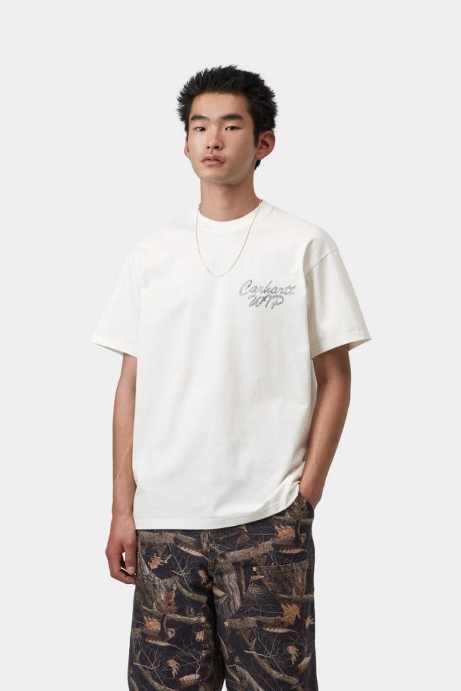 Carhartt S/S Hatching Script T-Shirt - Wax, Garment dyed