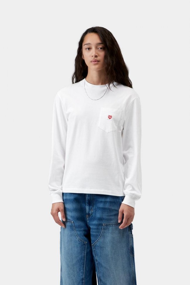 Carhartt L/S Pocket Small Heart T-Shirt - White / Red Carhartt L/S Pocket Small Heart T-Shirt - White / Red