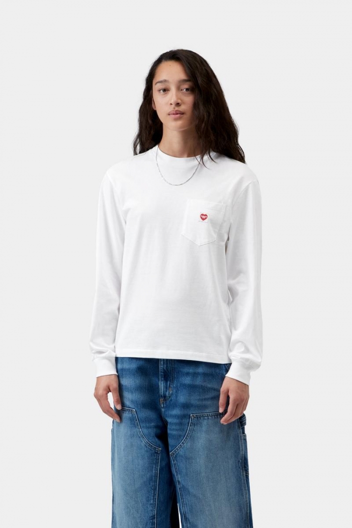 Carhartt L/S Pocket Small Heart T-Shirt - White / Red