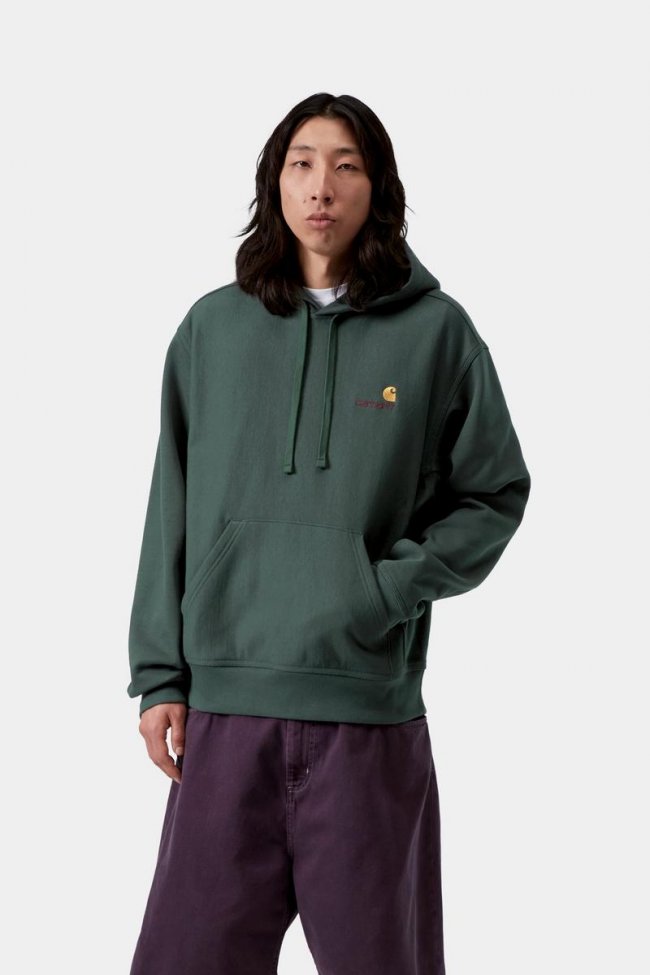 Carhartt Hooded American Script Sweatshirt - Kale Green
