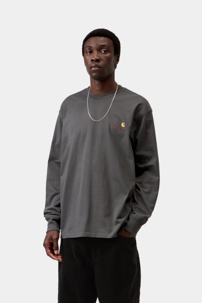 Carhartt L/S American Script T-Shirt - Graphite