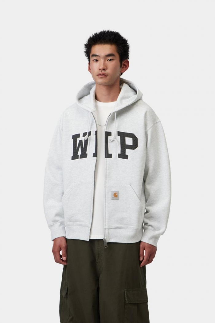 Carhartt Hooded WIP Sweat Jacket - Ash Heather, Stone washed