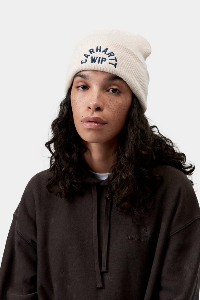 Carhartt Arch Script Beanie - Natural / Dark Navy Carhartt Arch Script Beanie - Natural / Dark Navy