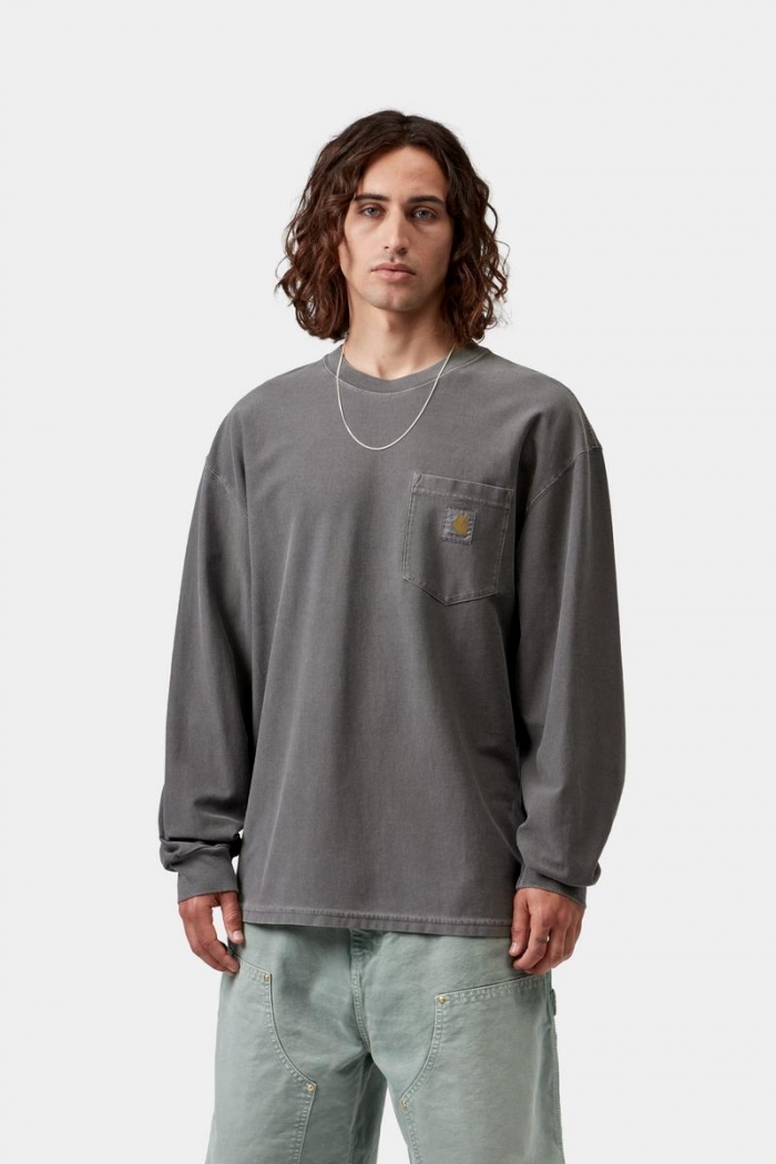 Carhartt L/S Loose Pocket T-Shirt - Black, Garment dyed