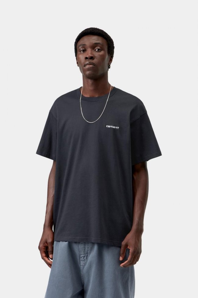 Carhartt S/S Script Embroidery T-Shirt - Dark Navy / White
