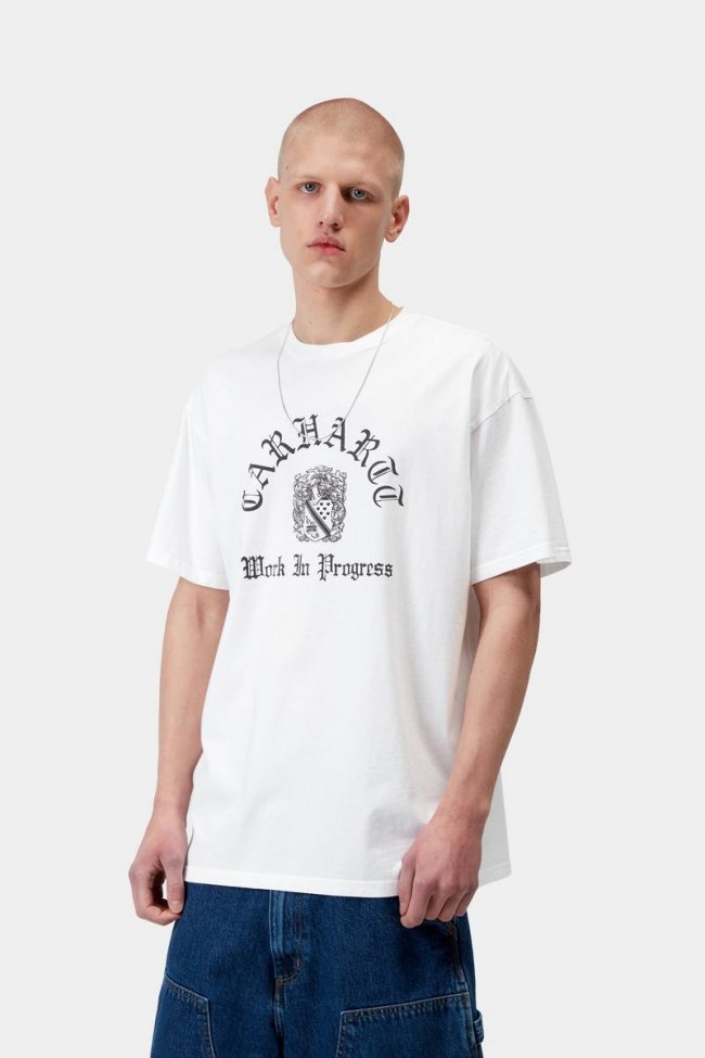 Carhartt S/S Coat Of Arms T-Shirt - White, Heavy stone wash