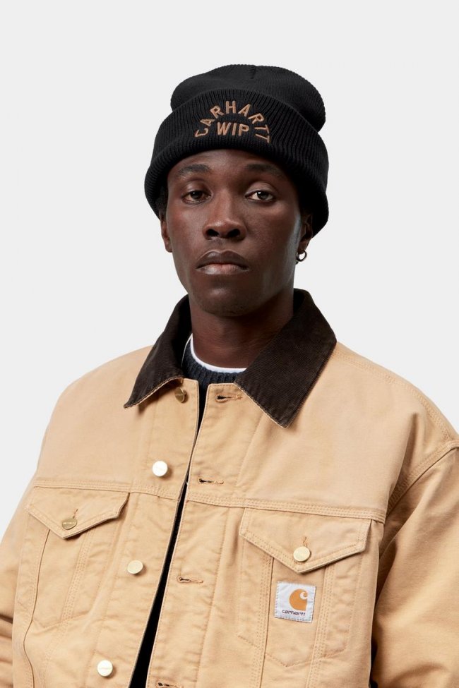 Carhartt Arch Script Beanie - Black / WIP H Brown