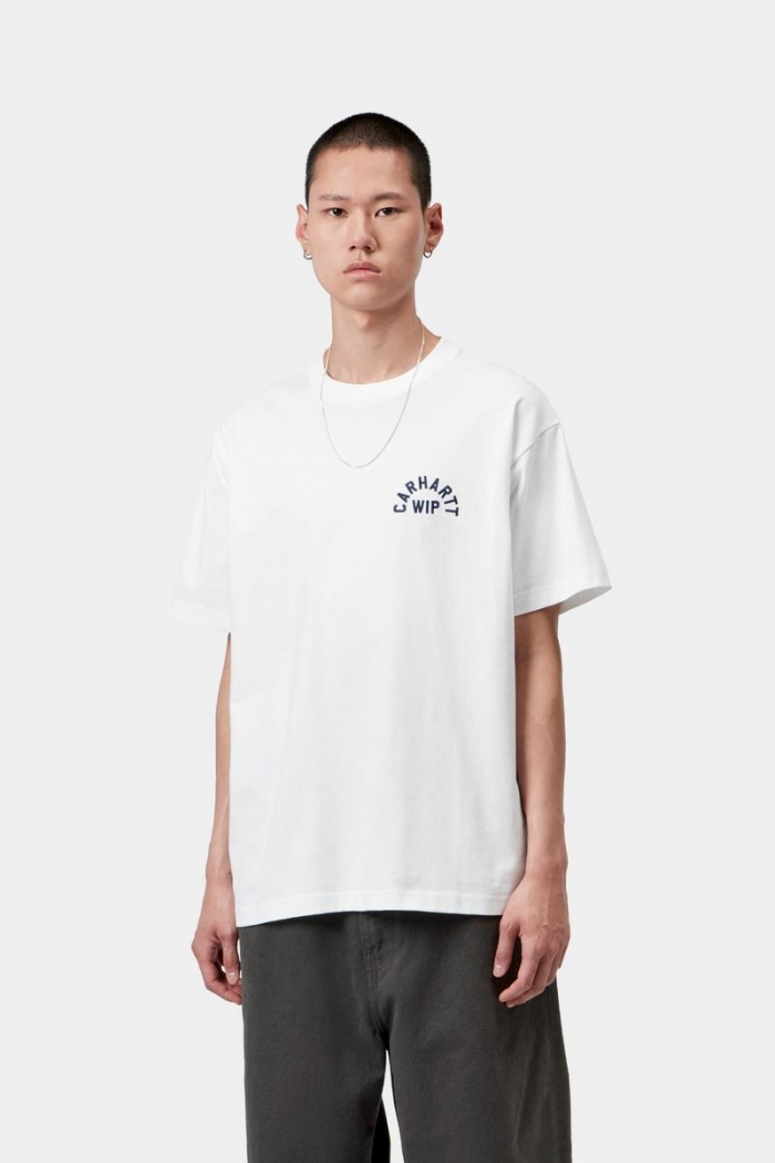 Carhartt S/S Arch Script T-Shirt - White / Dark Navy