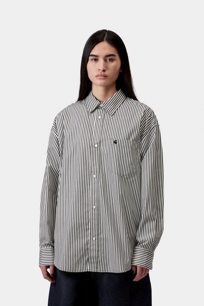 Carhartt W‘ L/S Daldry Shirt - Daldry Stripe, Black / Wax