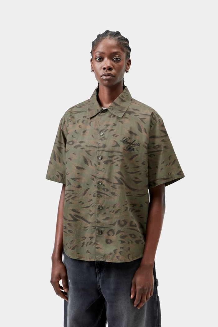 Carhartt S/S Travon Shirt - Duck Feather Print, Cypress / Black