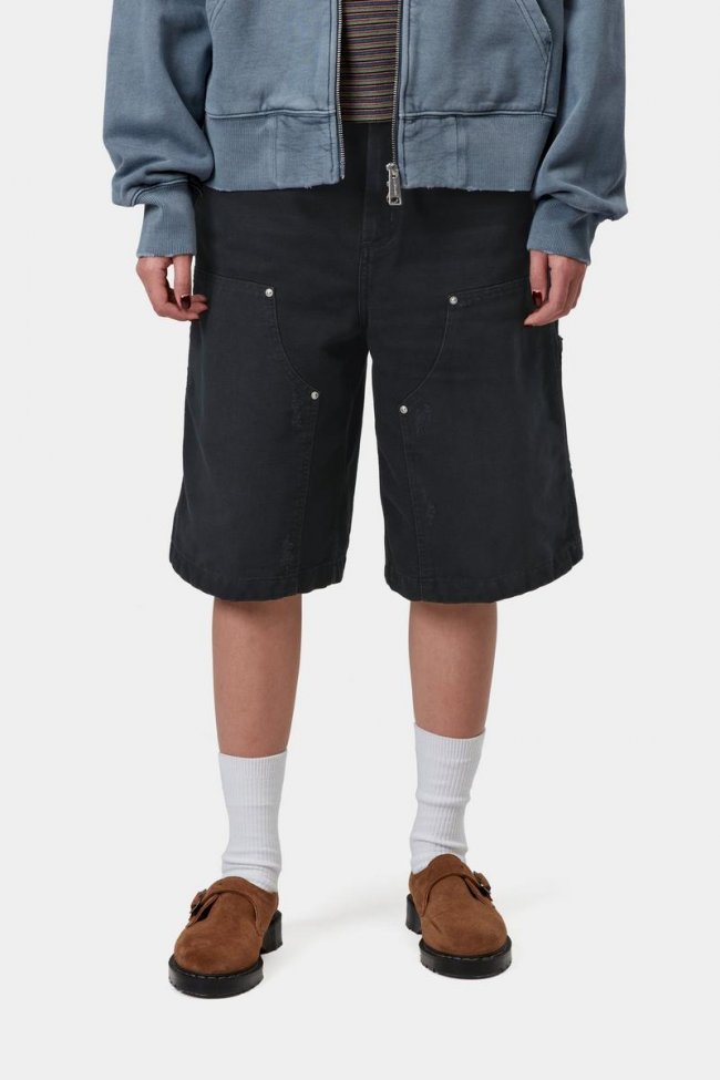 Carhartt Nixon Double Knee Short - Black, Grind wash