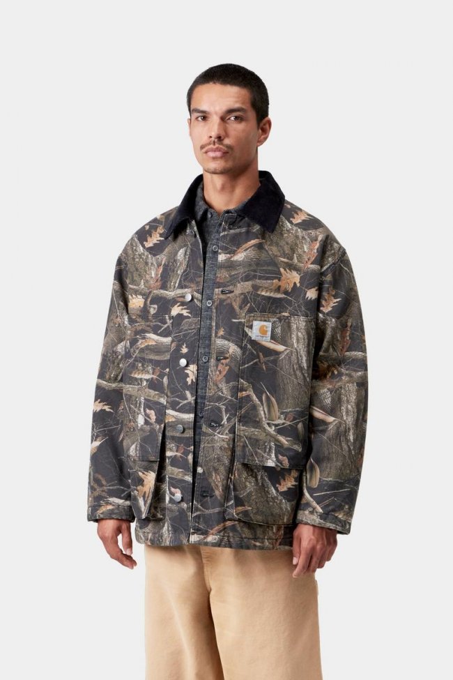 Carhartt Lander Coat - Camo Feather Tree, Black / Black, Stone washed