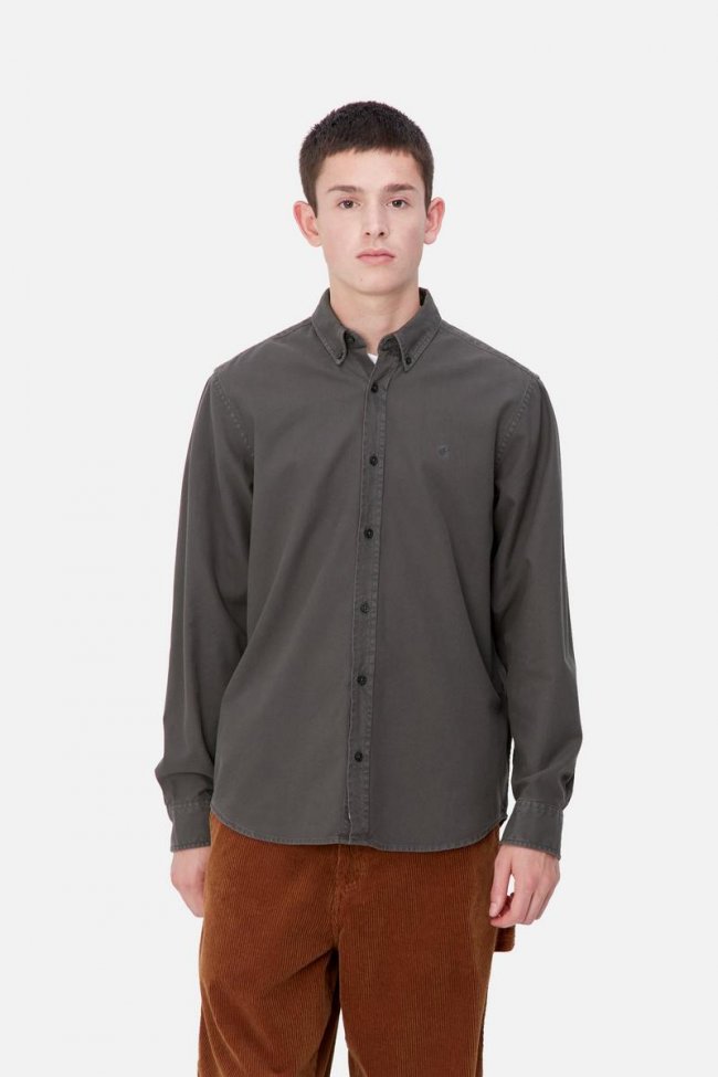 Carhartt L/S Bolton Shirt - Graphite, Garment dyed