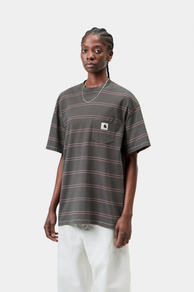 Carhartt S/S Bert Pocket T-Shirt - Bert Stripe, Graphite / Hortensia, Garment dyed Carhartt S/S Bert Pocket T-Shirt - Bert Stripe, Graphite / Hortensia, Garment dyed