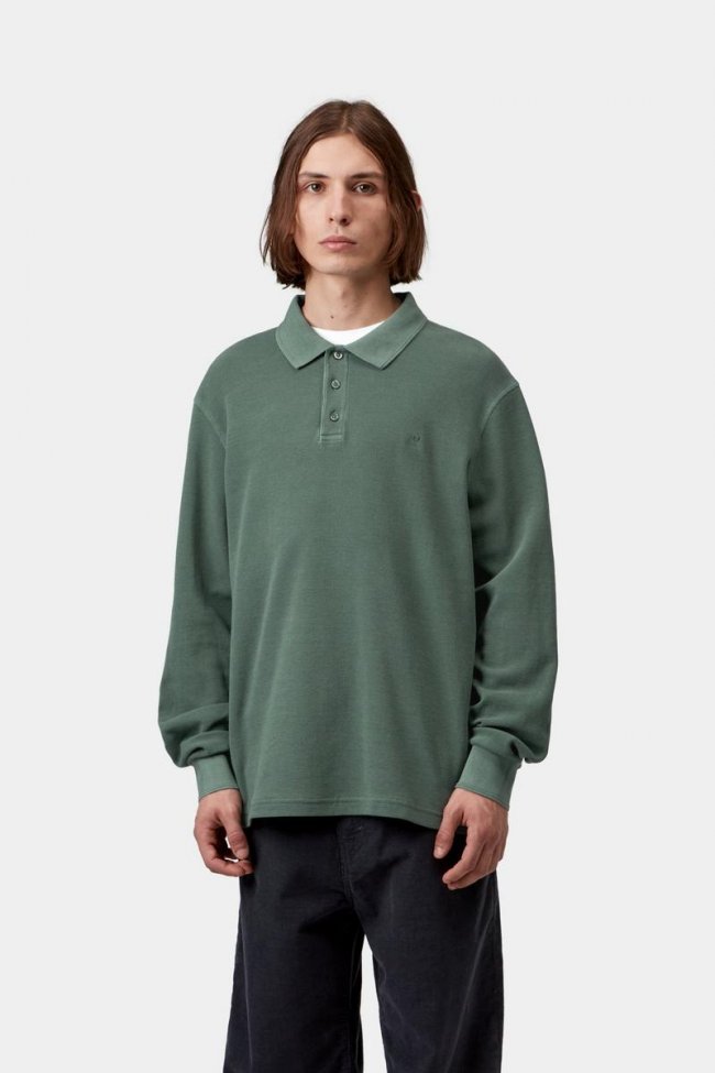 Carhartt L/S Waffle Rugby Shirt - Dark Scarab, Garment dyed