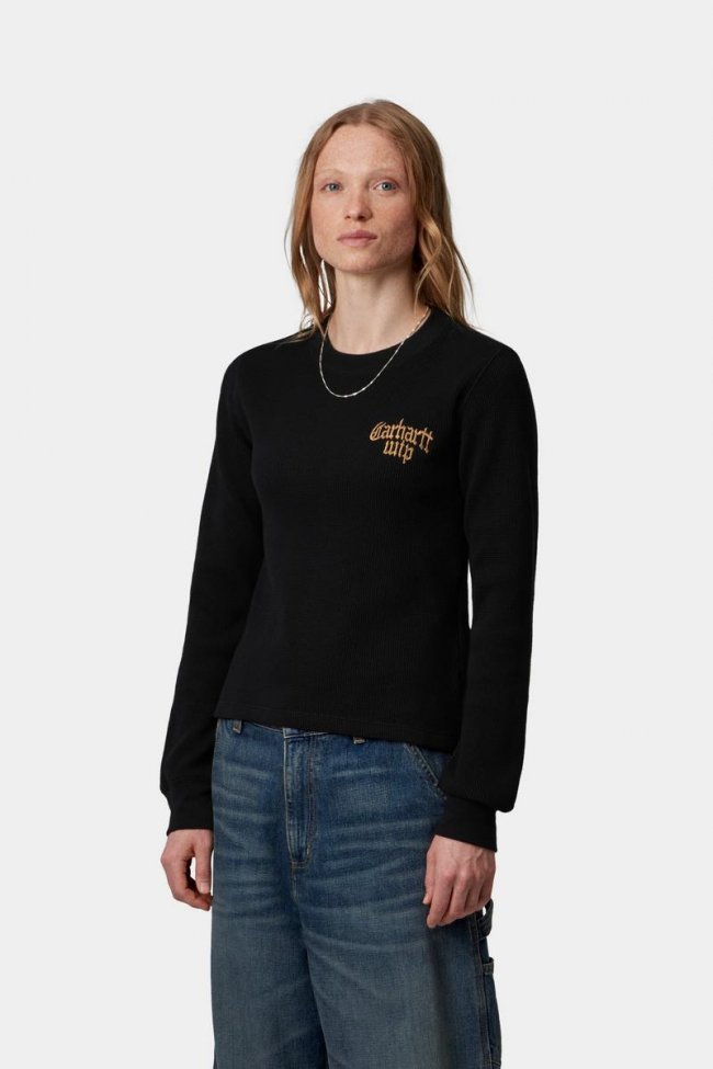 Carhartt L/S Blackletter Waffle T-Shirt - Black / Yellow Carhartt L/S Blackletter Waffle T-Shirt - Black / Yellow