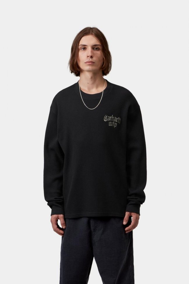 Carhartt L/S Blackletter Waffle T-Shirt - Black / White