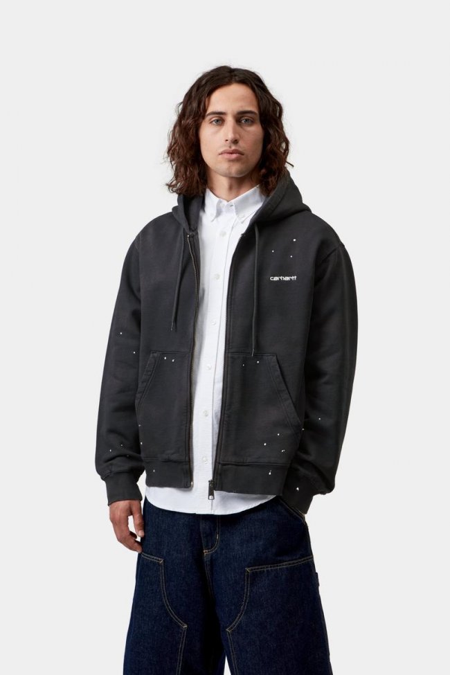 Carhartt Hooded Painter Jacket - Black, Destroy wash, splatter