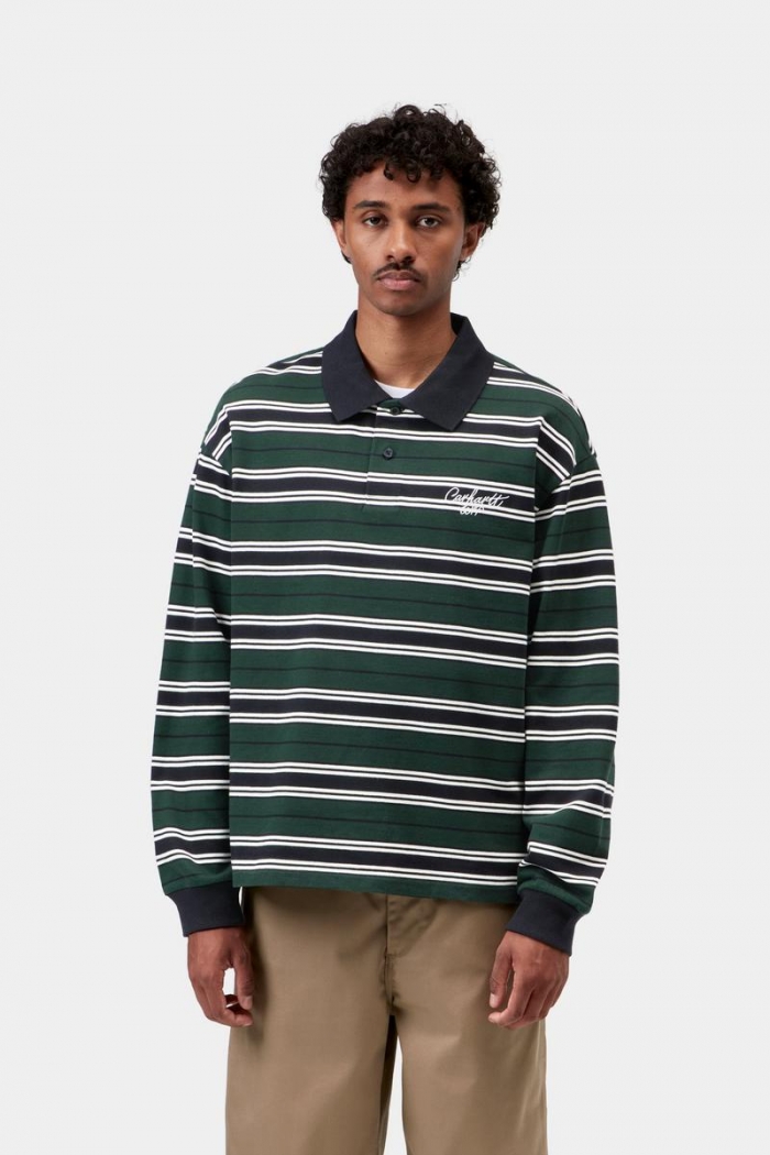 Carhartt L/S Devitt Rugby Shirt - Devitt Stripe, Dark Scarab