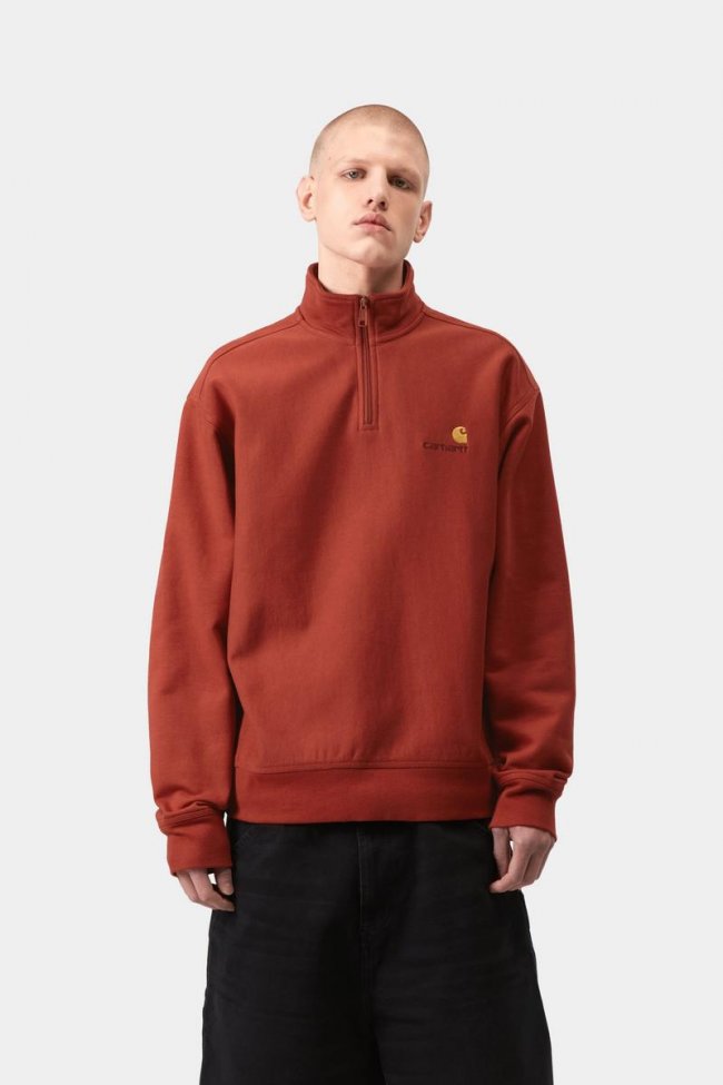 Carhartt Half Zip American Script Sweatshirt - Oxide Red