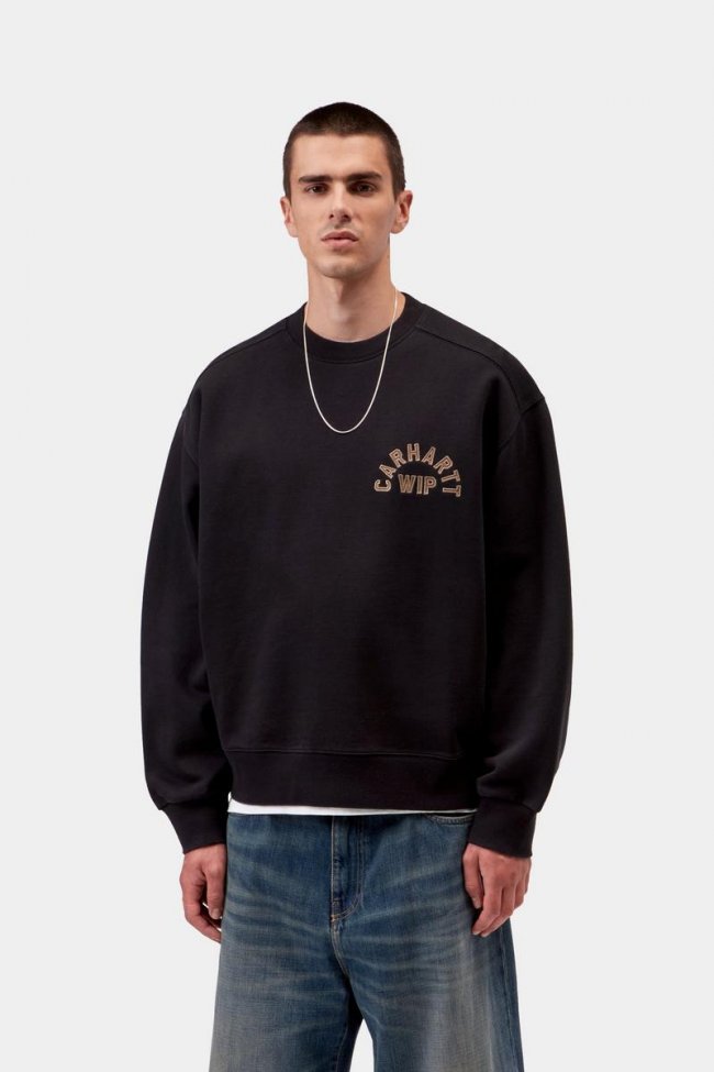 Carhartt Arch Script Sweatshirt - Black / Hamilton Brown, Stone washed Carhartt Arch Script Sweatshirt - Black / Hamilton Brown, Stone washed