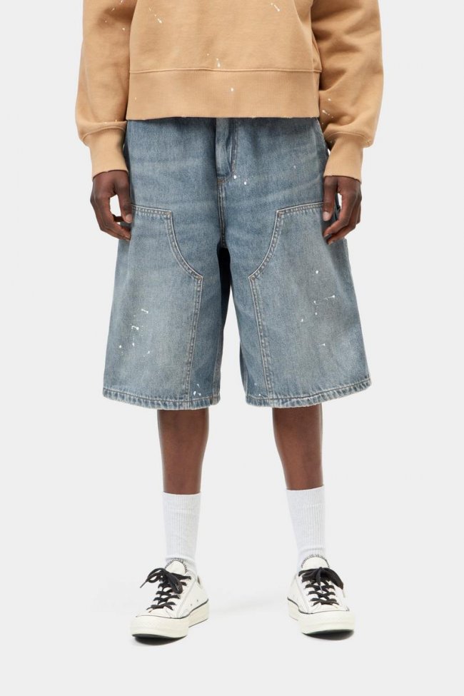 Carhartt Nixon Double Knee Short - Blue, Destroy wash, splatter Carhartt Nixon Double Knee Short - Blue, Destroy wash, splatter