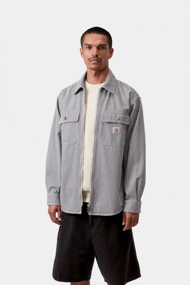 Carhartt Mercer Shirt Jac - Mercer Stripe, Graphite / Wax, Stone washed Carhartt Mercer Shirt Jac - Mercer Stripe, Graphite / Wax, Stone washed