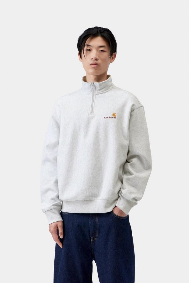Carhartt Half Zip American Script Sweatshirt - Ash Heather