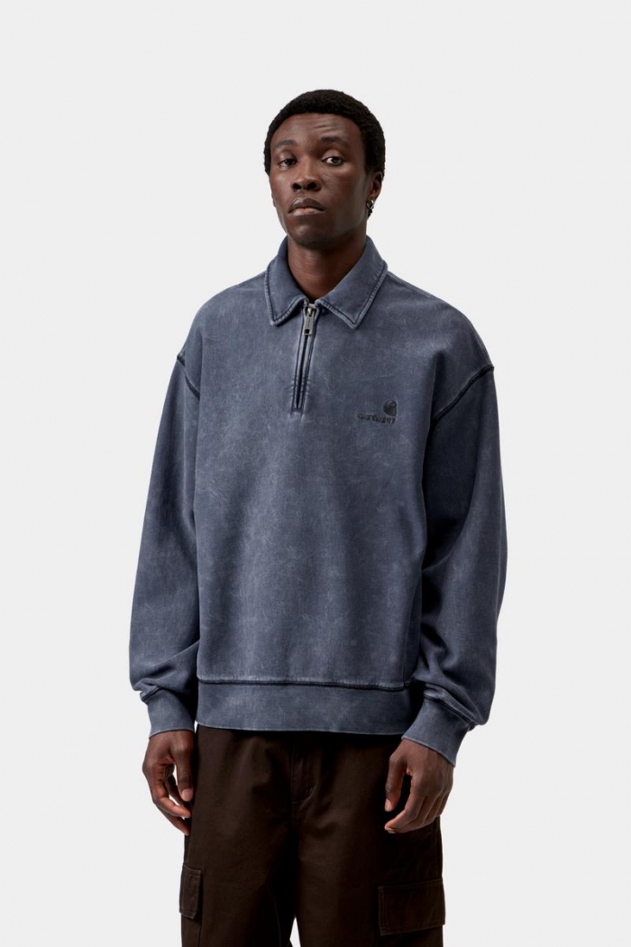 Carhartt Lambert Polo Sweat - Dark Navy, Moon wash