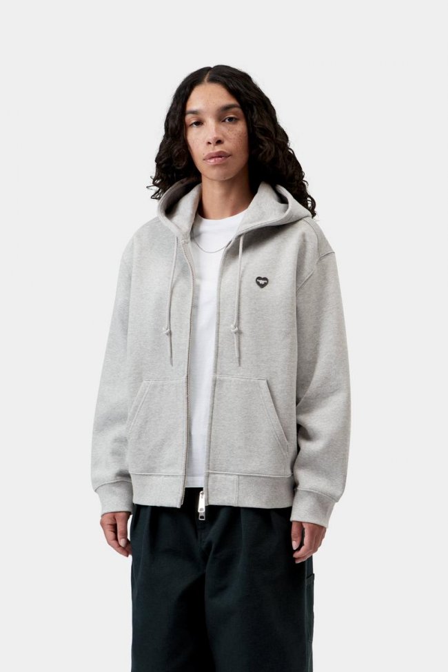 Carhartt Hooded Small Heart Patch Jacket - Grey Heather / Black Carhartt Hooded Small Heart Patch Jacket - Grey Heather / Black