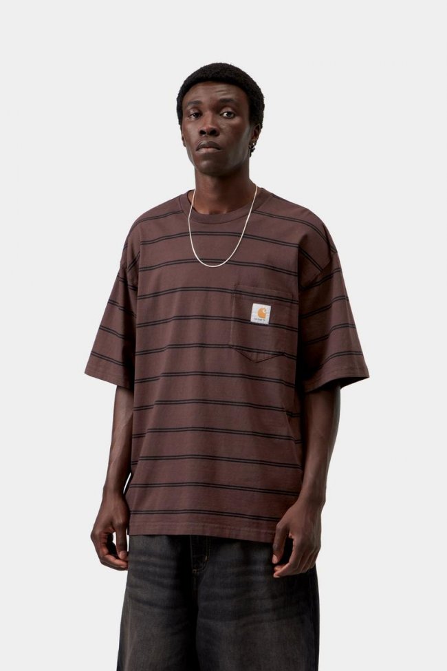 Carhartt S/S Cardona Pocket T-Shirt - Cardona Stripe, Natural / Palisander, Garment dyed