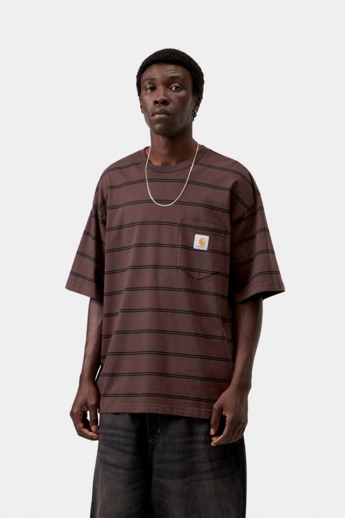 Carhartt S/S Cardona Pocket T-Shirt - Cardona Stripe, Natural / Palisander, Garment dyed