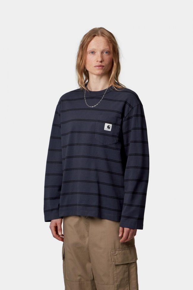 Carhartt L/S Cardona Pocket T-Shirt - Cardona Stripe, Natural / Dark Navy, Garment dyed Carhartt L/S Cardona Pocket T-Shirt - Cardona Stripe, Natural / Dark Navy, Garment dyed