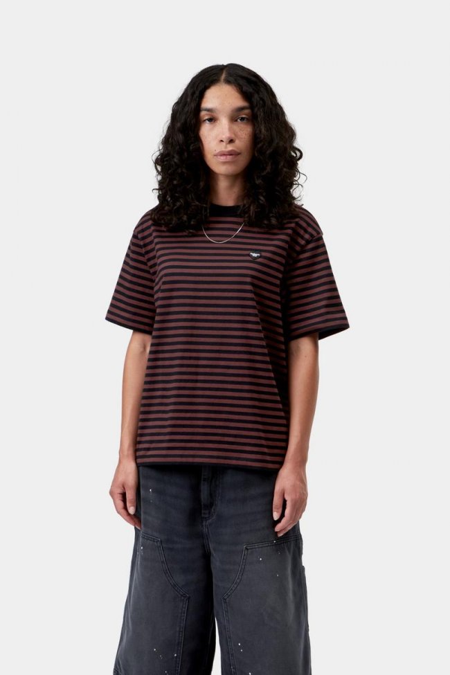 Carhartt S/S Essy T-Shirt - Essy Stripe, Black / Amarone Carhartt S/S Essy T-Shirt - Essy Stripe, Black / Amarone