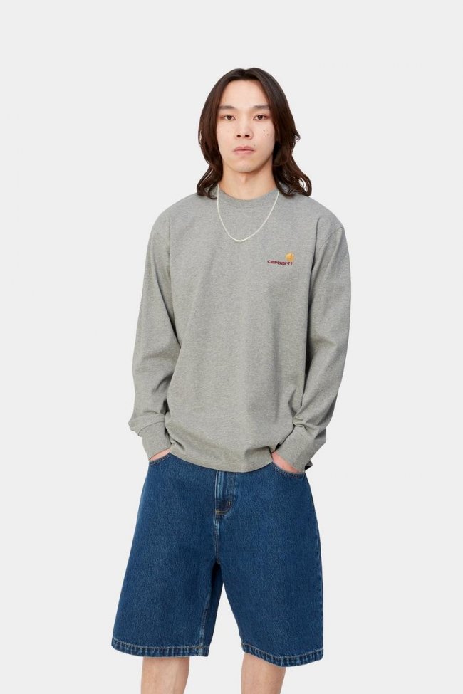 Carhartt L/S American Script T-Shirt - Grey Heather