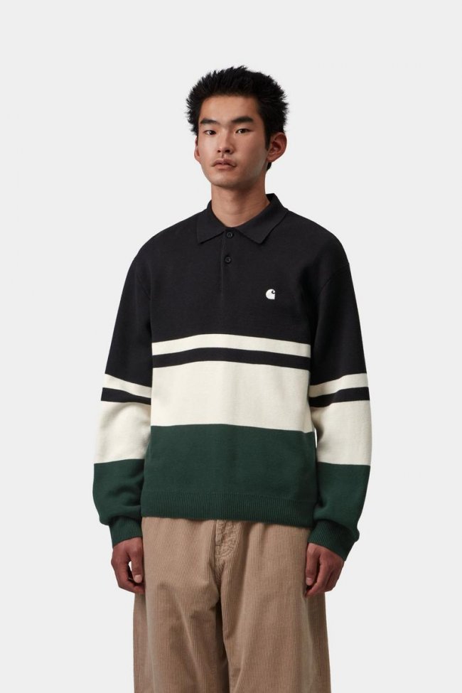 Carhartt L/S Austin Polo - Rugby Jacquard, Soot Carhartt L/S Austin Polo - Rugby Jacquard, Soot