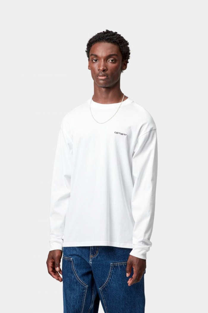 Carhartt L/S Script Embroidery T-Shirt - White / Black