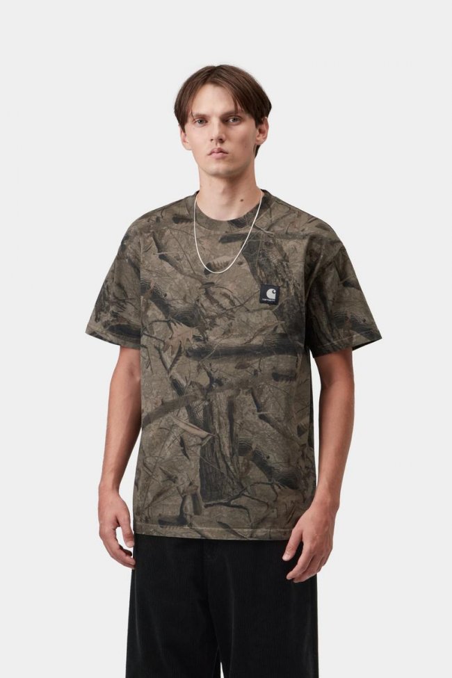Carhartt S/S Feather Tree T-Shirt - Camo Feather Tree, Khaki / Shungite, Garment dyed