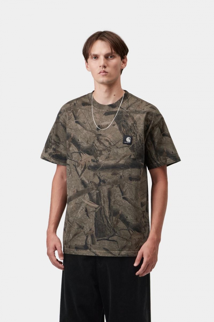 Carhartt S/S Feather Tree T-Shirt - Camo Feather Tree, Khaki / Shungite, Garment dyed