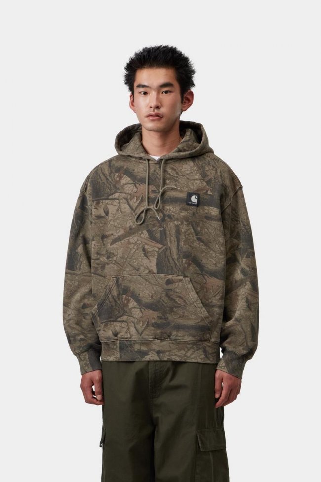Carhartt Hooded Feather Tree Sweatshirt - Camo Feather Tree, Khaki / Shungite, Garment dyed Carhartt Hooded Feather Tree Sweatshirt - Camo Feather Tree, Khaki / Shungite, Garment dyed