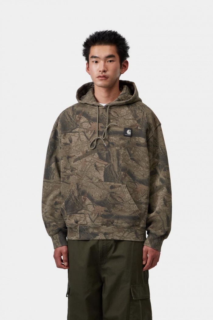 Carhartt Hooded Feather Tree Sweatshirt - Camo Feather Tree, Khaki / Shungite, Garment dyed